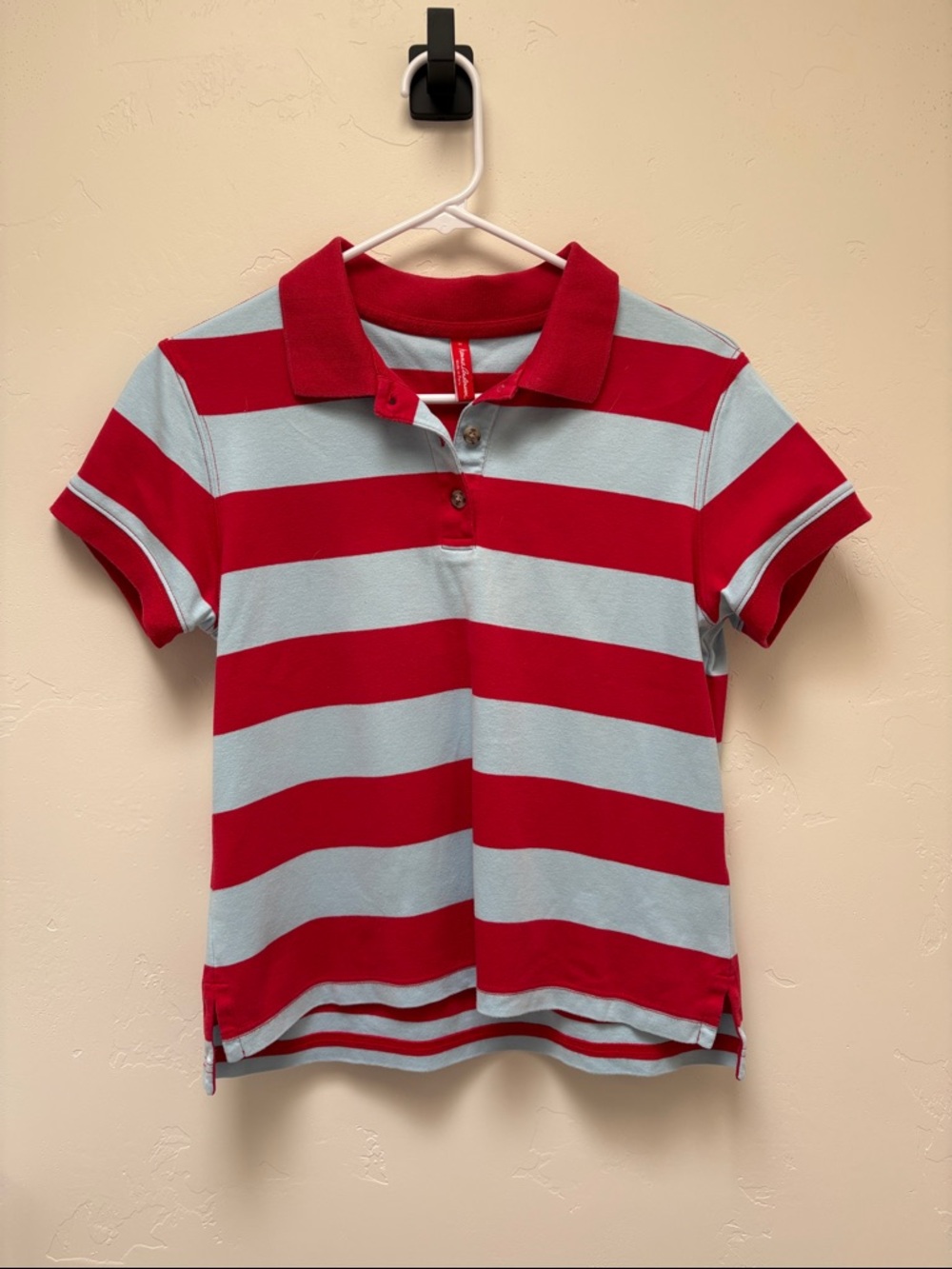 Tommy Bahama Women’s Red and Light Blue Striped Polo
